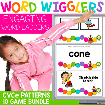 Preview of Long Vowel Silent E Games | CVCe Word Ladders | Word Wigglers Movement Activity