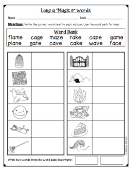 long vowel silent e worksheets for word work differentiated tpt