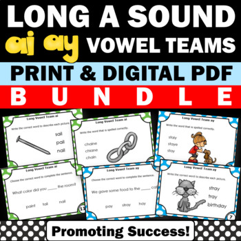 Preview of Long a Vowel Teams ai ay Phonics Games Task Cards BUNDLE Diphthongs Review ESL