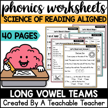 Preview of Long Vowel Team Words Phonics Science of Reading Worksheets: Decodables Centers