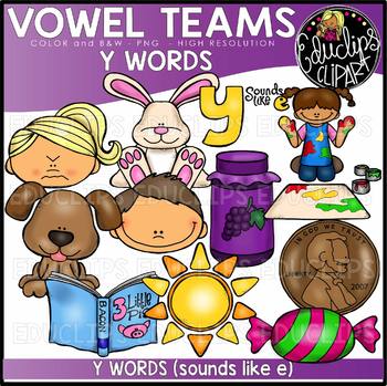 Preview of Long E Vowel Team 'y' (e sound) - Clip Art Bundle {Educlips Clipart}