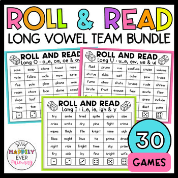 Long A E I O U Vowel Teams | Phonics Roll and Read Activities BUNDLE