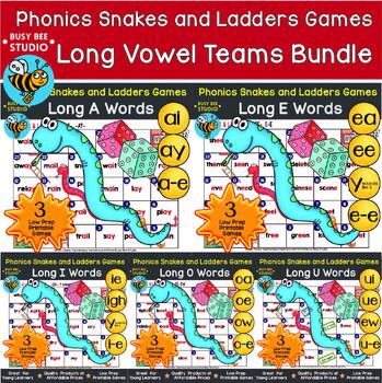 Preview of LONG VOWEL TEAM GAMES SNAKES & LADDERS 1st 2nd GRADE PHONICS  REVIEW ACTIVITIES