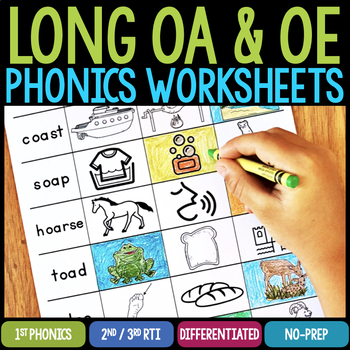 Preview of Long Vowel Teams Worksheets & Activities OA & OE  - Long O Word Sort, Coloring