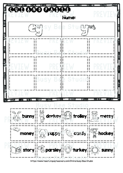 worksheet ir phonics Long Y Worksheets Cut Sorts: Teams   Paste and Vowel  EY