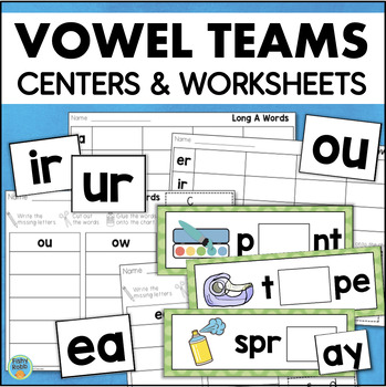 Preview of Long Vowel Teams Worksheets Vowel Digraphs 1st 2nd Grade Phonics Centers