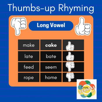 Preview of Long Vowel Thumbs up Rhyming- Supports Heggerty PA