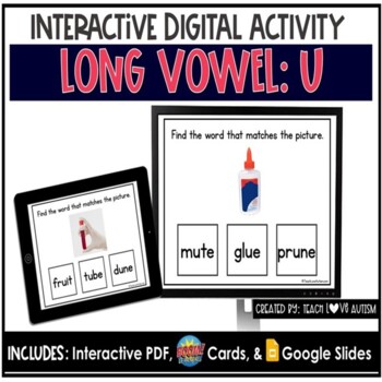 Preview of Long Vowel U Digital Task Cards | Phonics Boom Cards