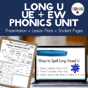 Preview of Long Vowel U Vowel Teams UE UI EW Phonics Unit Lesson Plans