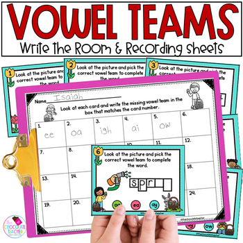 Preview of Vowel Teams - Spring Write the Room with Long Vowel Teams