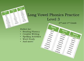 Preview of Long Vowel Word Cards - Word Study, Spelling Patterns, Fluency LEVEL 3