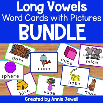 Preview of Long Vowel Word Cards with Pictures BUNDLE –  Silent E Words – With Worksheets