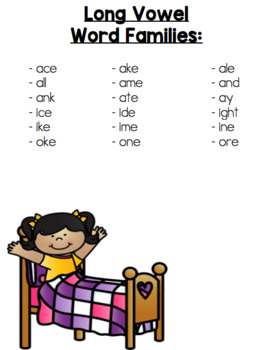 Long Vowel Word Family Homework or Classwork Practice Worksheets