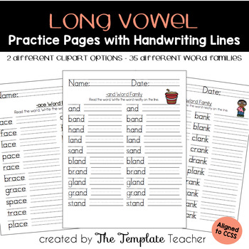 Preview of Long Vowel Word Family Homework or Classwork Practice Worksheets