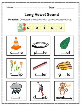 Long Vowel Words and Picture Matching Worksheets ( a, e, i, o, u )