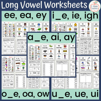 Preview of Long Vowel Worksheets; A, E, I, O, U Phonics Packet, long vs short, CVCe...
