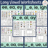 Long Vowel Worksheets; A, E, I, O, U Phonics Packet, long 