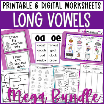 Preview of Long Vowel Worksheets Assessments Print & Digital Vowel Teams Bundle SOR aligned
