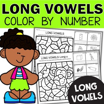 Preview of Long Vowel Worksheets | Long Vowel Activities Color by Code A E I O U  2nd Grade