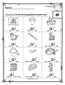 Long Vowel Worksheets Long a by The Monkey Market | TpT
