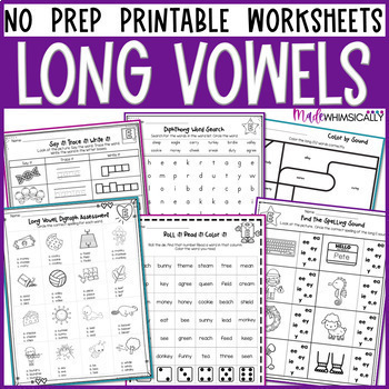 Preview of Long Vowel Worksheets - Vowel Teams ai, ay, ee, ea, ie, y, oa, ow, ue, ui - SOR