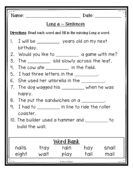 Long Vowel a Spelling Patterns (ai, ay, a, eigh) Worksheets | TpT