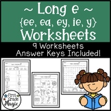 Long Vowel e Spelling Patterns (ee, ea, ey, ie, y) Worksheets