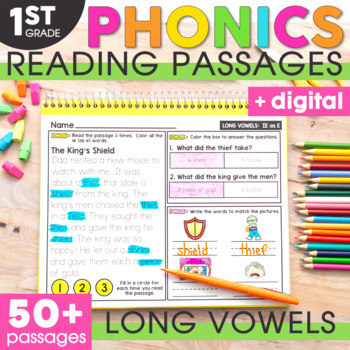 Preview of Decodable Passages Science of Reading - Long Vowels - 1st Grade Phonics Passages