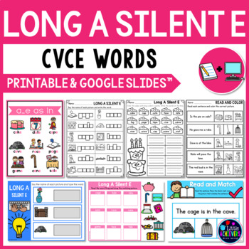 Preview of Long Vowel Worksheets (CVCE Worksheets)- Phonics Long A Silent E Activities