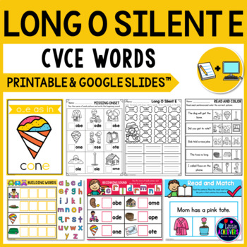 Preview of Long Vowel Worksheets (CVCE Worksheets) - Phonics Long O Silent E  Activities