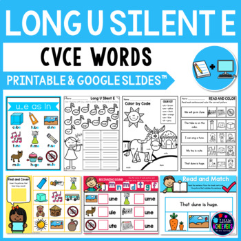Preview of Long Vowel Worksheets (CVCE Worksheets) - Phonics Long U Silent E Activities