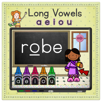 Preview of Long Vowels A E I O U Missing Letter Game | Interactive PowerPoint | Tablets
