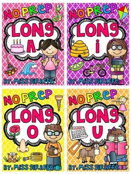 Preview of Long Vowels Worksheets and Activities No Prep Phonics Packs BUNDLE A I O U CVCe