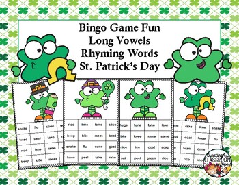 Preview of Long Vowels Bingo Game Fun - Rhyming Words - St. Patrick's Day
