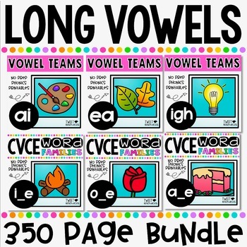 Preview of CVCE Words and Vowel Teams ~ Long Vowels No Prep Phonics Printables BUNDLE