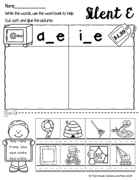 Long Vowel Worksheets by First Grade Centers and More | TpT