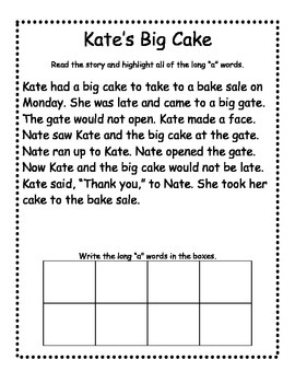 Preview of Long Vowels - Read and Highlight Story