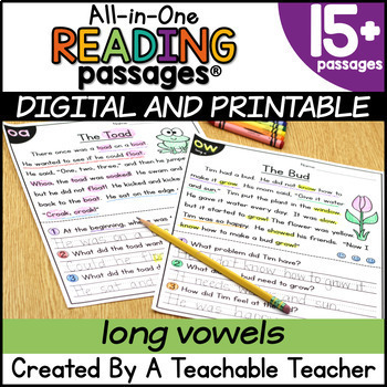 Preview of Long Vowel Team Worksheets Reading Comprehension Fluency Passages with Questions