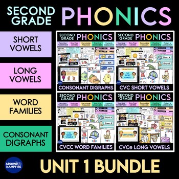 Preview of Long Vowels, Short Vowels and Digraphs 1st Grade 2nd Grade Phonics Bundle