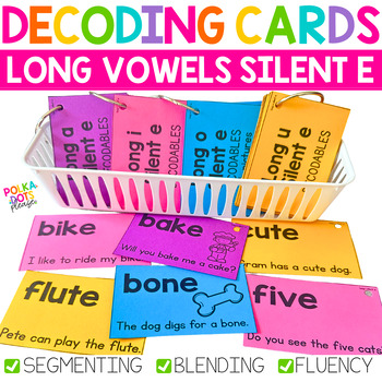 Preview of Long Vowels Silent E Decodable Cards for Segmenting, Blending & Fluency
