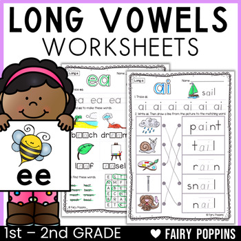 Preview of Long Vowels (Silent e) & Vowel Teams Worksheets | Phonics Workbook A, E, I, O, U