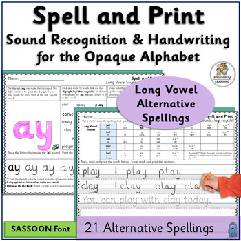 Preview of Long Vowels & Vowel Teams Alternative Spelling and Printing Work - SASSOON Font