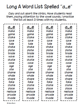 long vowel word list chart