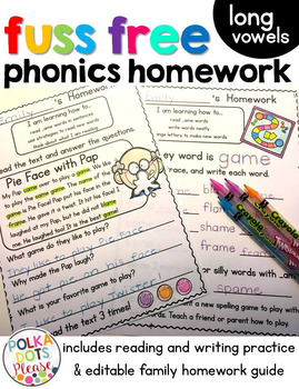 Preview of Long Vowels Worksheets Homework and Activities