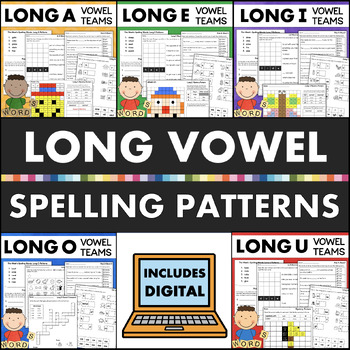 Preview of Long Vowel Teams Worksheets 1st 2nd Grade Phonics Practice Vowel Team Review