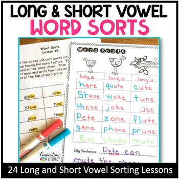 Preview of Long CVCE and Short Vowel CVC Worksheets Phonics Intervention Activities Sort
