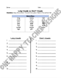 Long Vowels vs. Short Vowels Worksheet