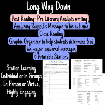 Preview of Long Way Down Big Ideas and Central Ideas Graphic STATIONS Text Analysis