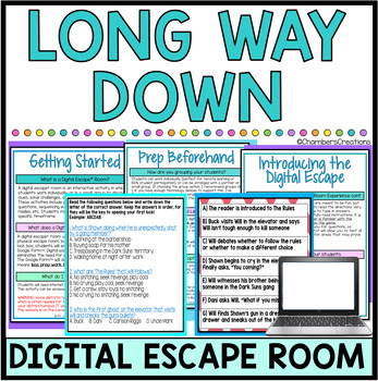 Preview of Long Way Down Digital Escape Room Jason Reynolds Breakout Team building Game