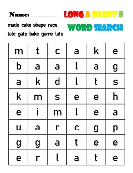 Long A Silent E Word Search By Jessica Lemmerman Tpt